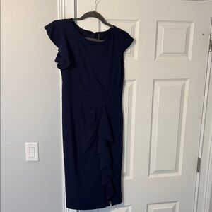 Navy Midi Dress with Cascade Ruffle - Women